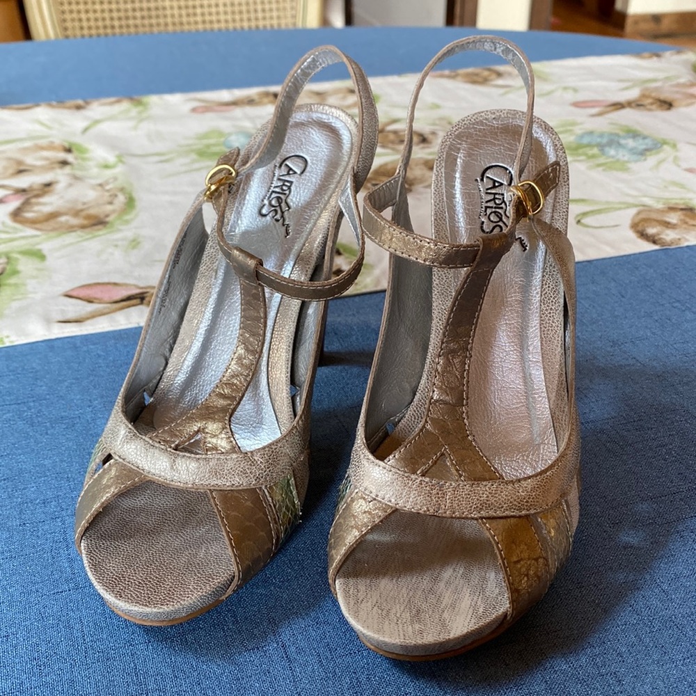 Carlos Santana Leather Metallic Multi-color 5” Heel Sandals